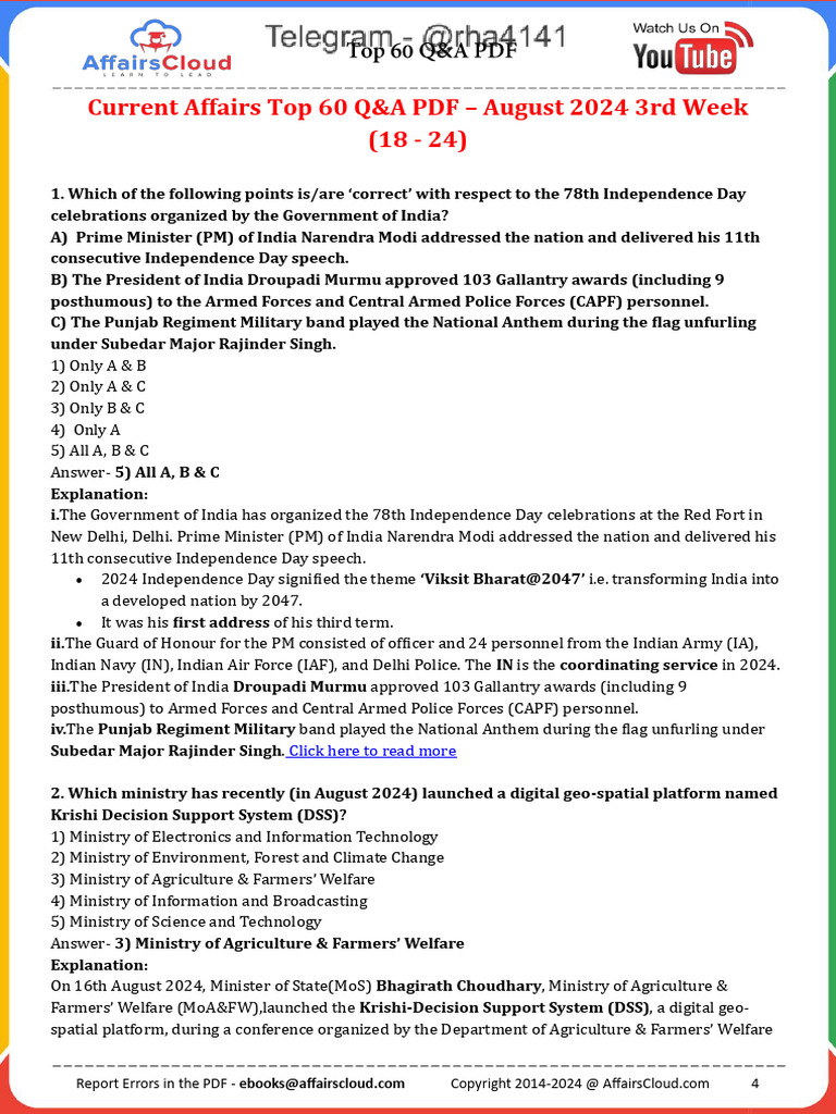 AC Aug 2024 3rd Week Top 60 Q&A English PDF - Watermark | PDF