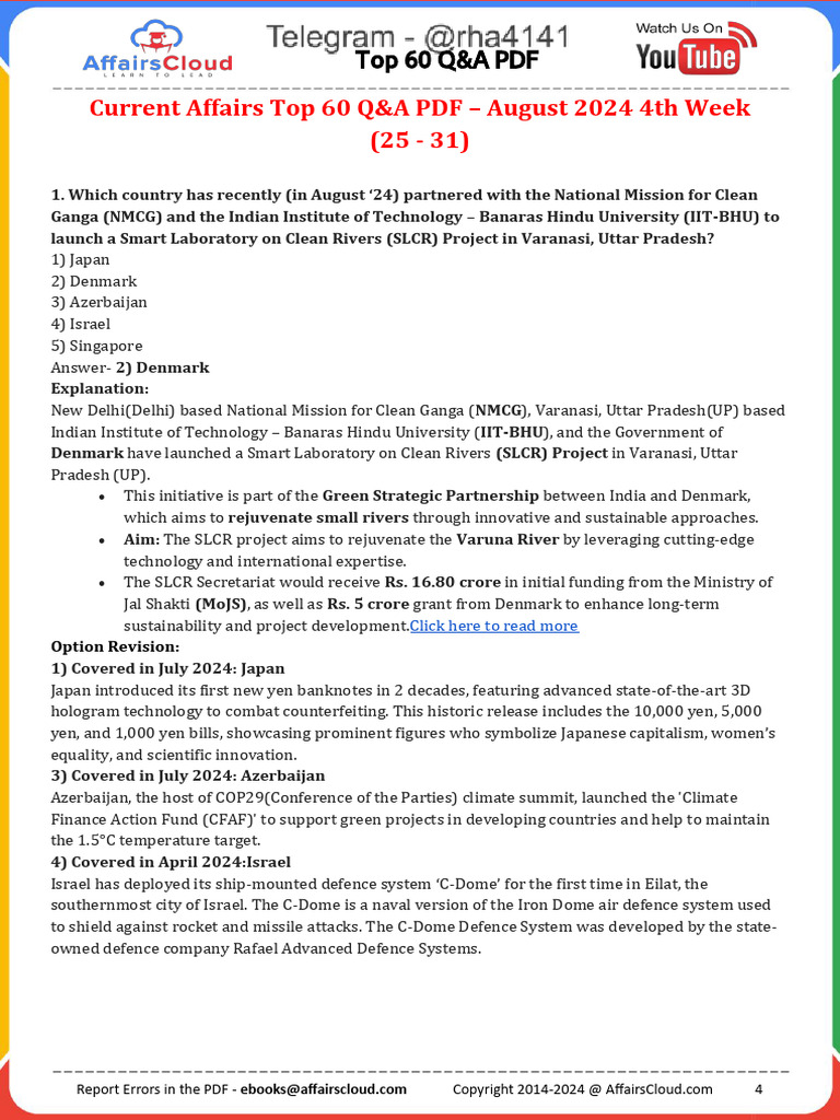 AC Aug 2024 4th Week Top 60 Q&A English PDF - Watermark | PDF