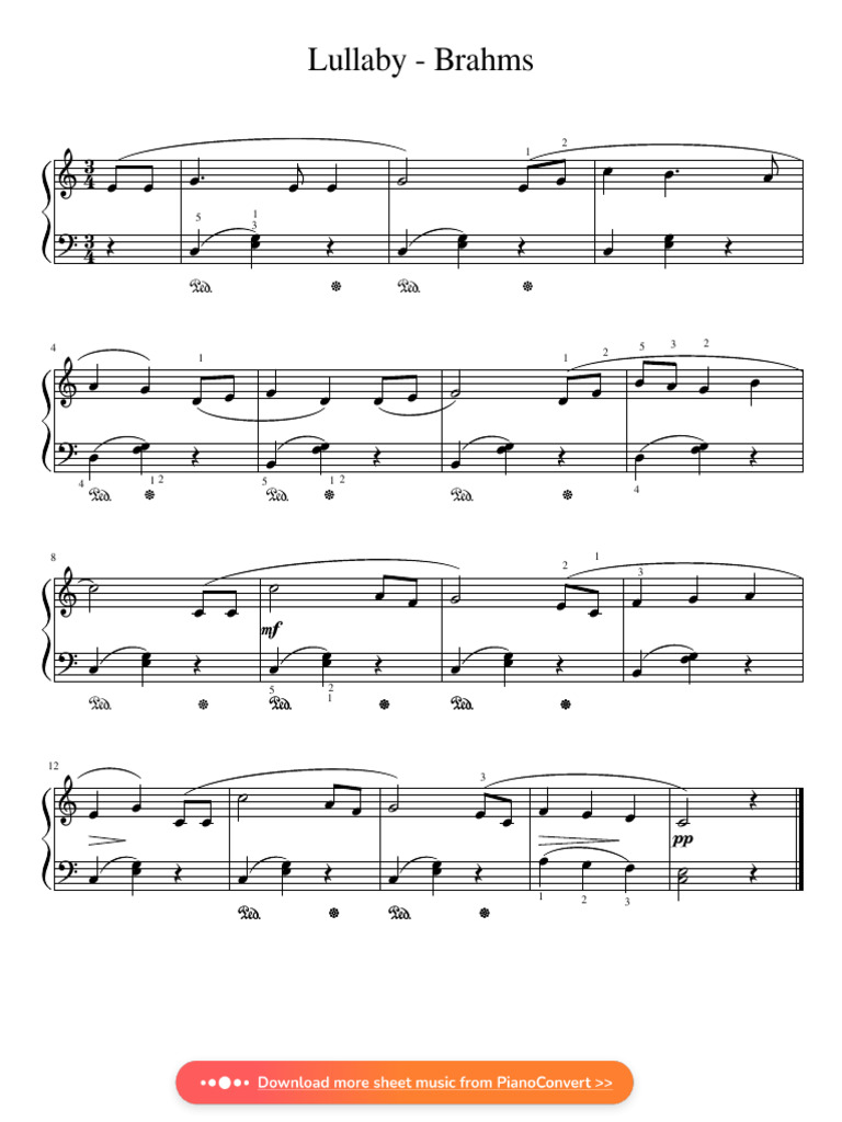 Lullaby Brahms Easy Sheet Music Pdf