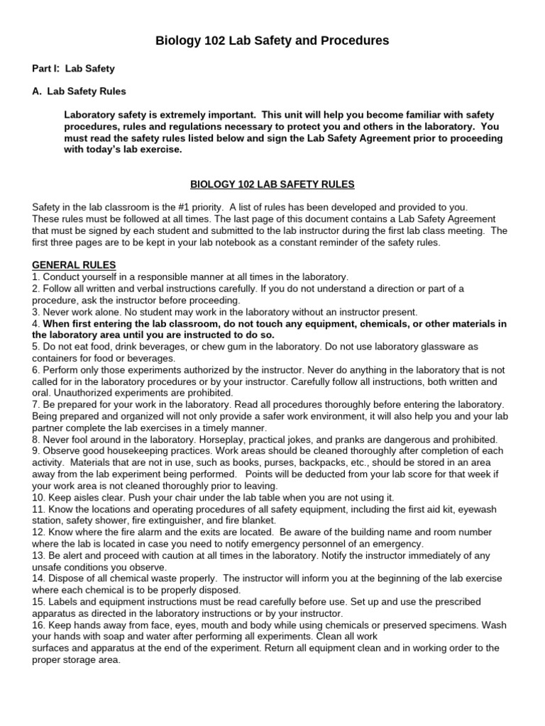 Bio+102+Lab+%231+Lab+Safety | PDF
