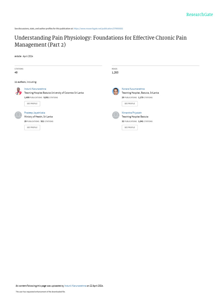 Pain Physiology for Chronic Pain Management | PDF | Inhibitory ...