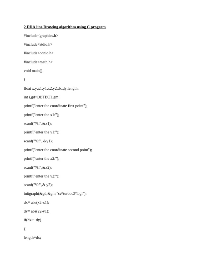 DDA Algorithm Using C Program | PDF
