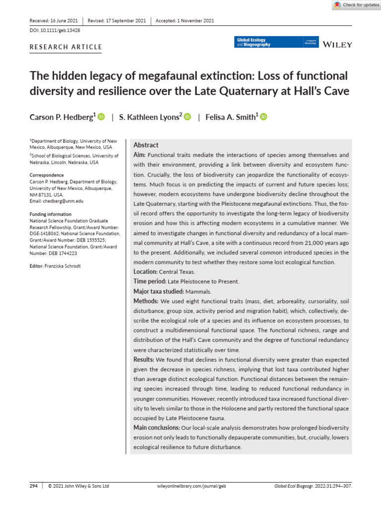 Megafaunal Extinction's Impact on Ecosystems | PDF | Biodiversity ...