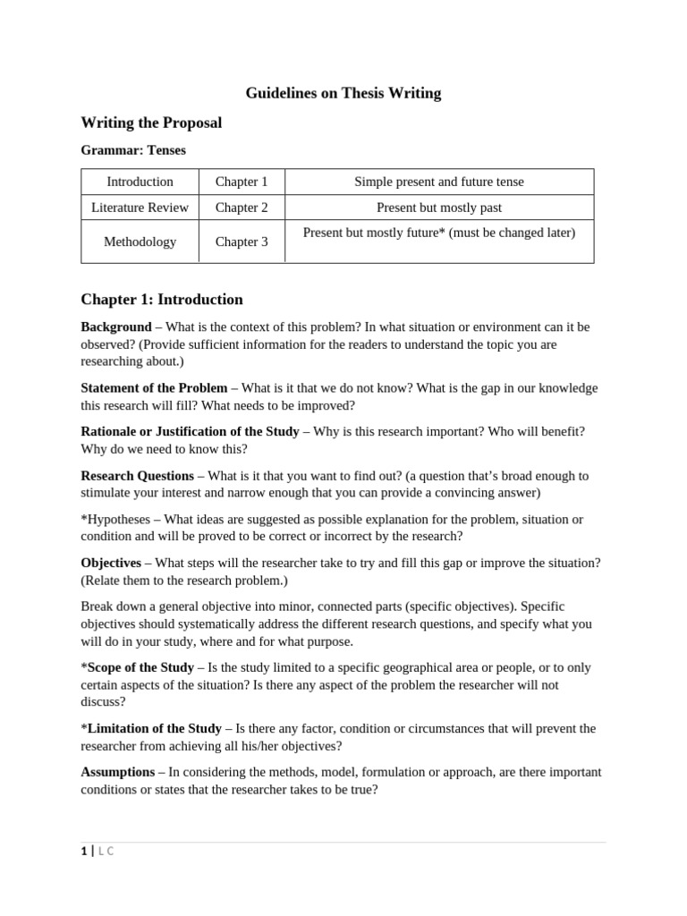 Guidelines On Thesis Writing Pdf