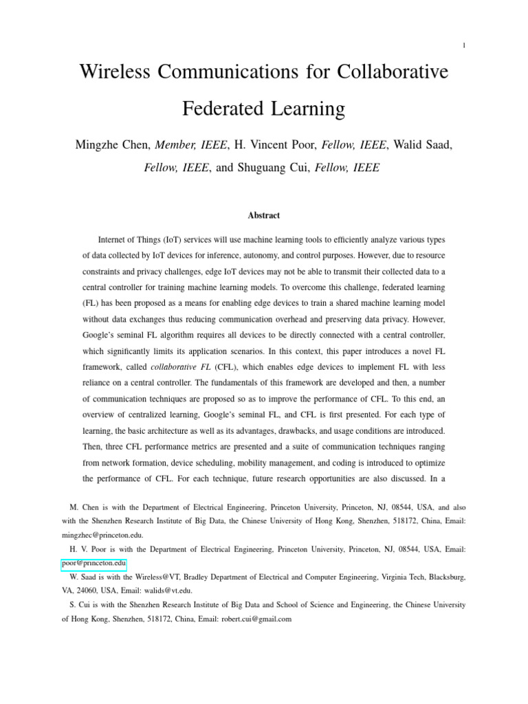 Wireless Communications For Collaborative Federated Learning | PDF