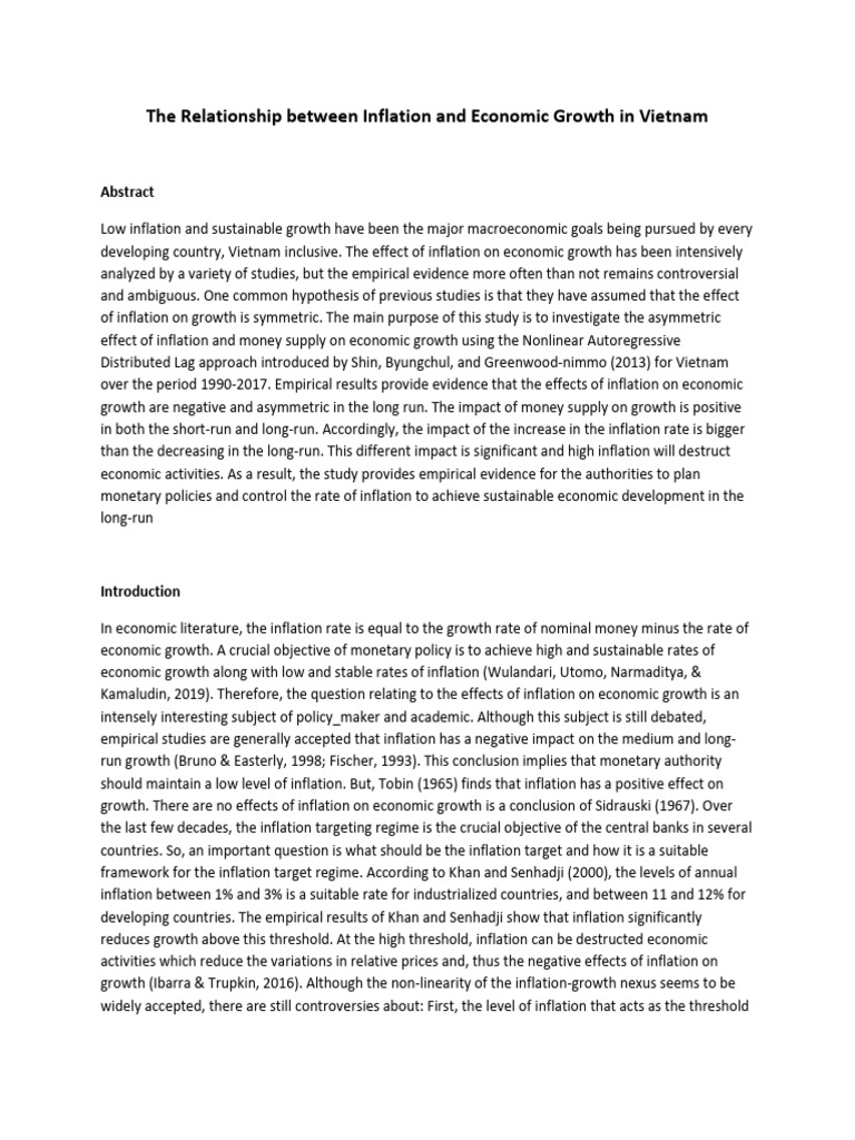 The Relationship Between Inflation and Economic Growth in Vietnam | PDF