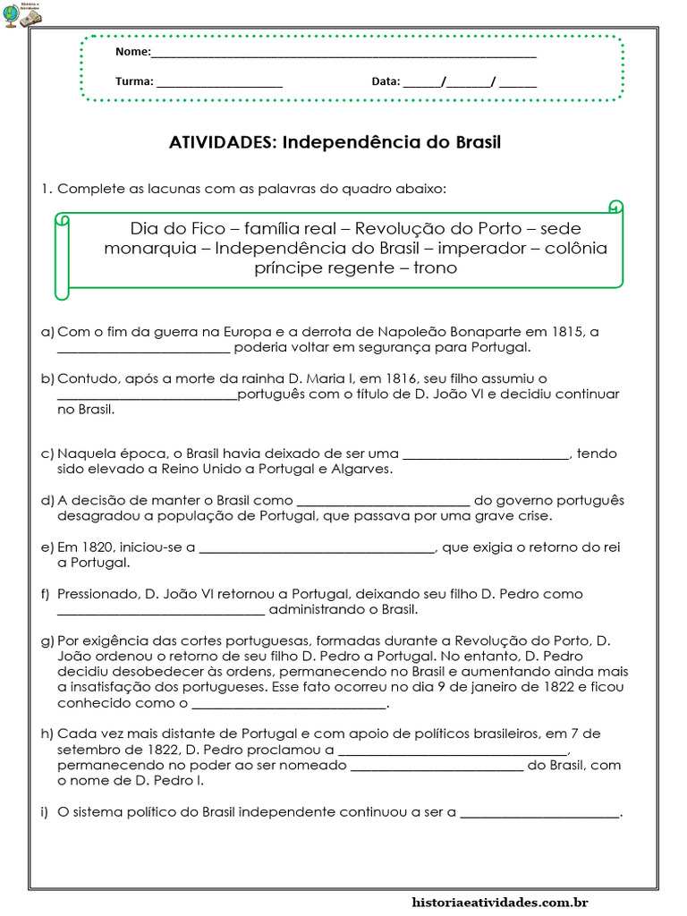 Independência Do Brasil - 8º Ano | PDF