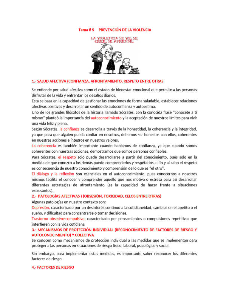 Tema #5 Prevención de La Violencia | PDF | Violencia | Las emociones