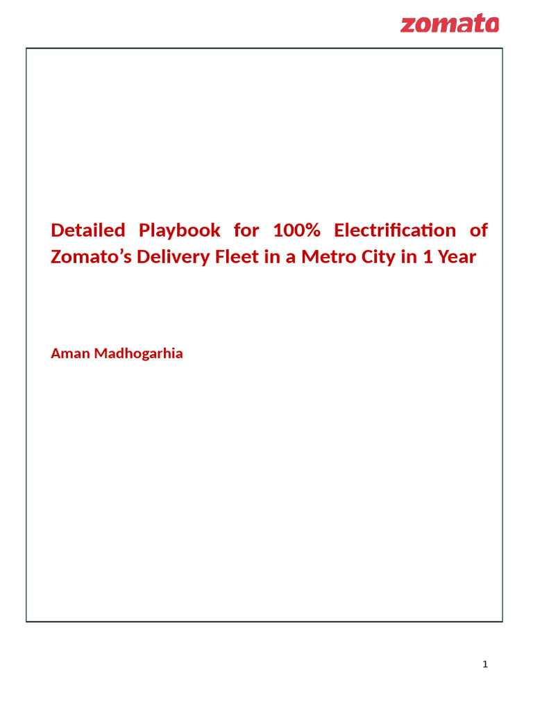 Detailed Delivery Fleet Electrification Playbook Zomato Pdf