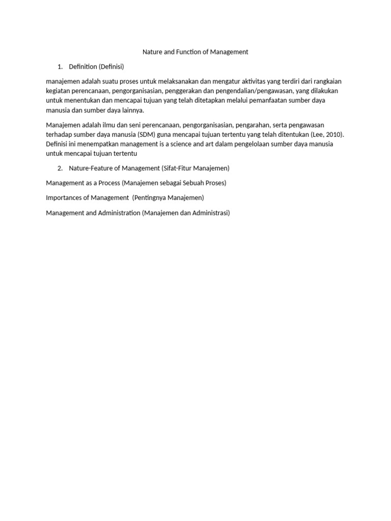 Nature and function of management pdf