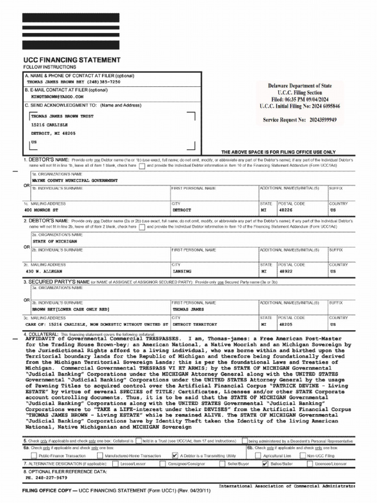 UCC1T Filing 20246095846 Recording of MICHIGAN Filing Original Filing ...