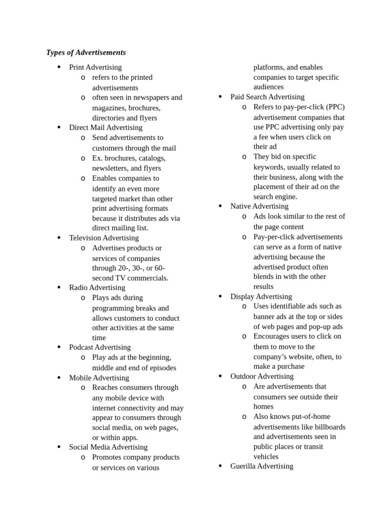 Types of Advertisements Notes | PDF