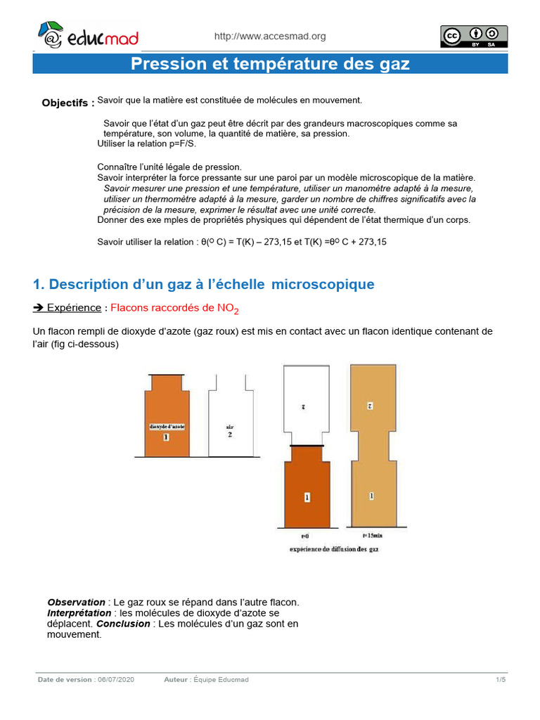 Pression Et Temperature Des Gaz | PDF