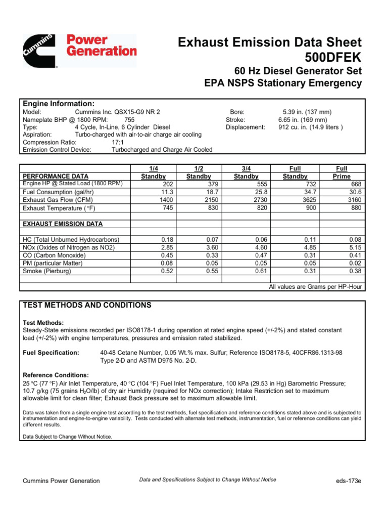 500DFEK Emission Data | PDF