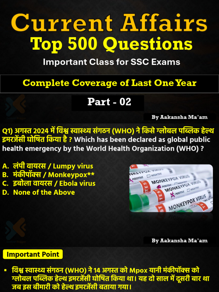 Top 500 Current Affairs Part 2 Best For SSC CGL 2024 | PDF