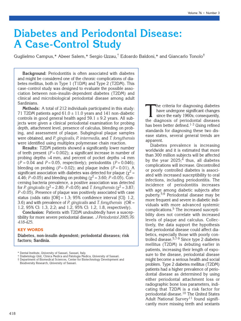 Diabetes and Periodontal Disease A Case-Control Study | PDF ...