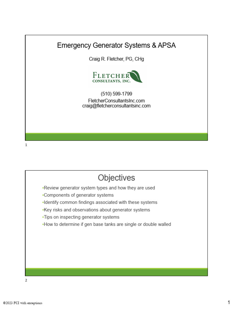 Emergency Generator Systems Fletcher Consultants 2023 PDF