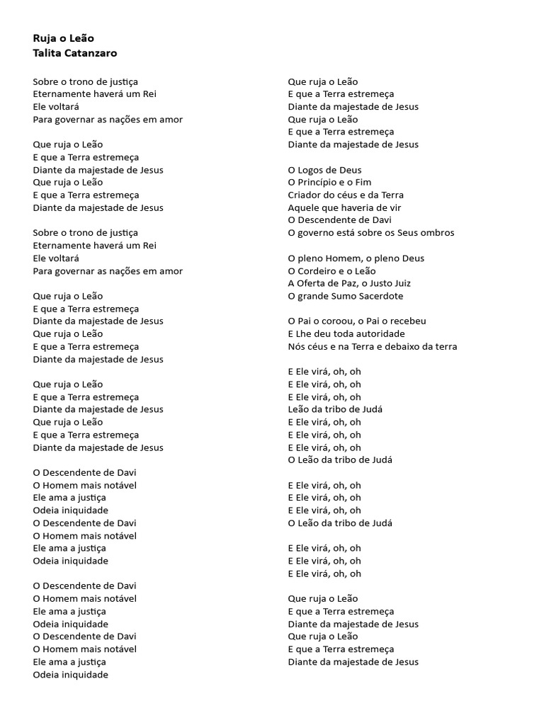 Que ruja o leao letra | PDF