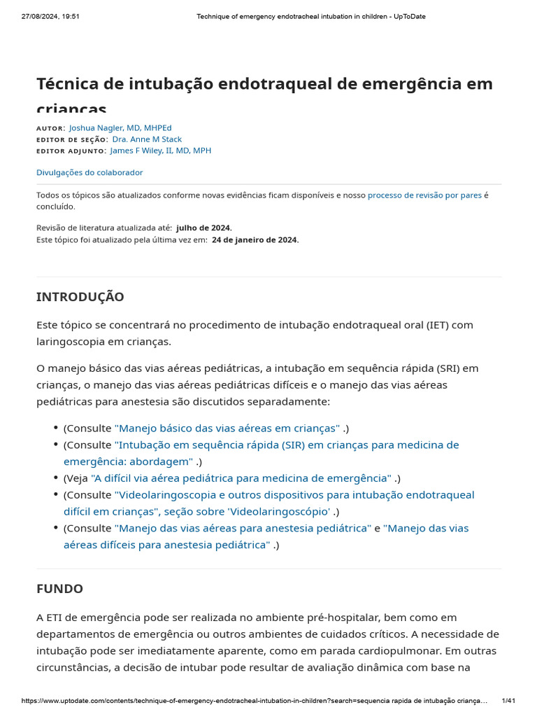 Technique of emergency endotracheal intubation in children uptodate pdf