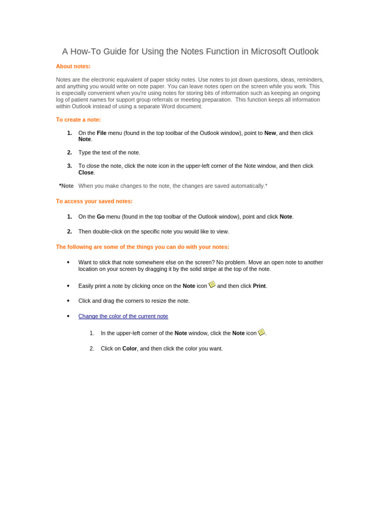 A How-To For Using Outlook Notes Function Final | PDF