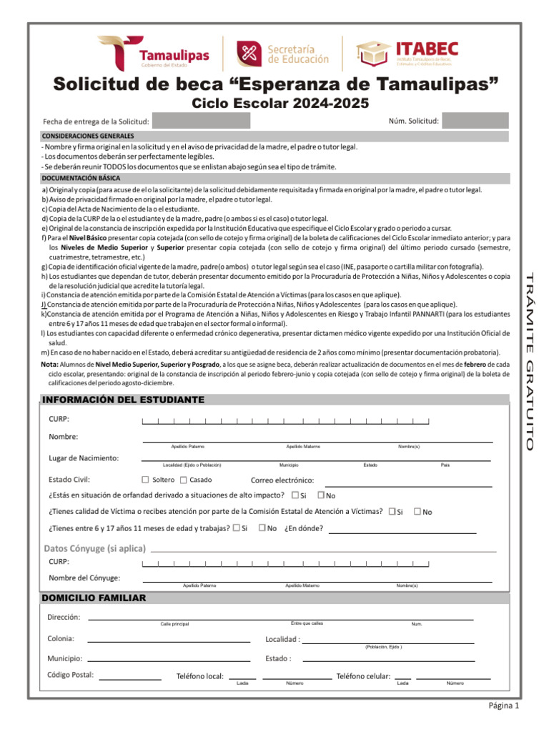 Solicitud Beca Esperanza 2024 2025 | PDF