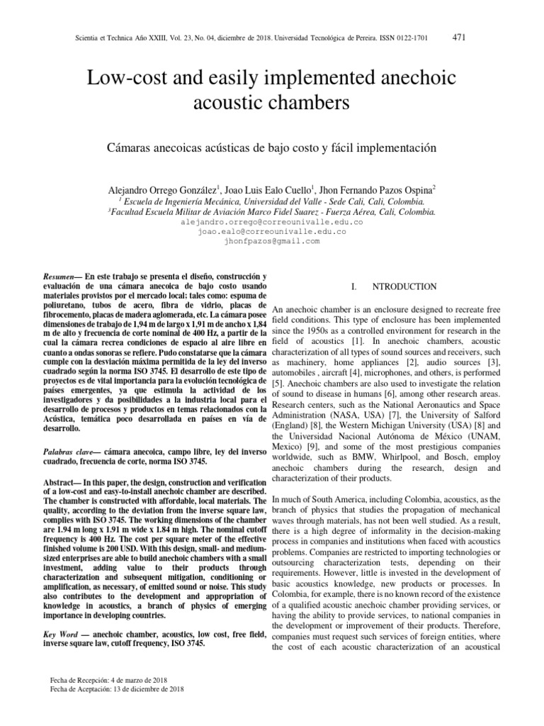 Lowcost And Easily Implemented Anechoic Acoustic Chamber Pdf