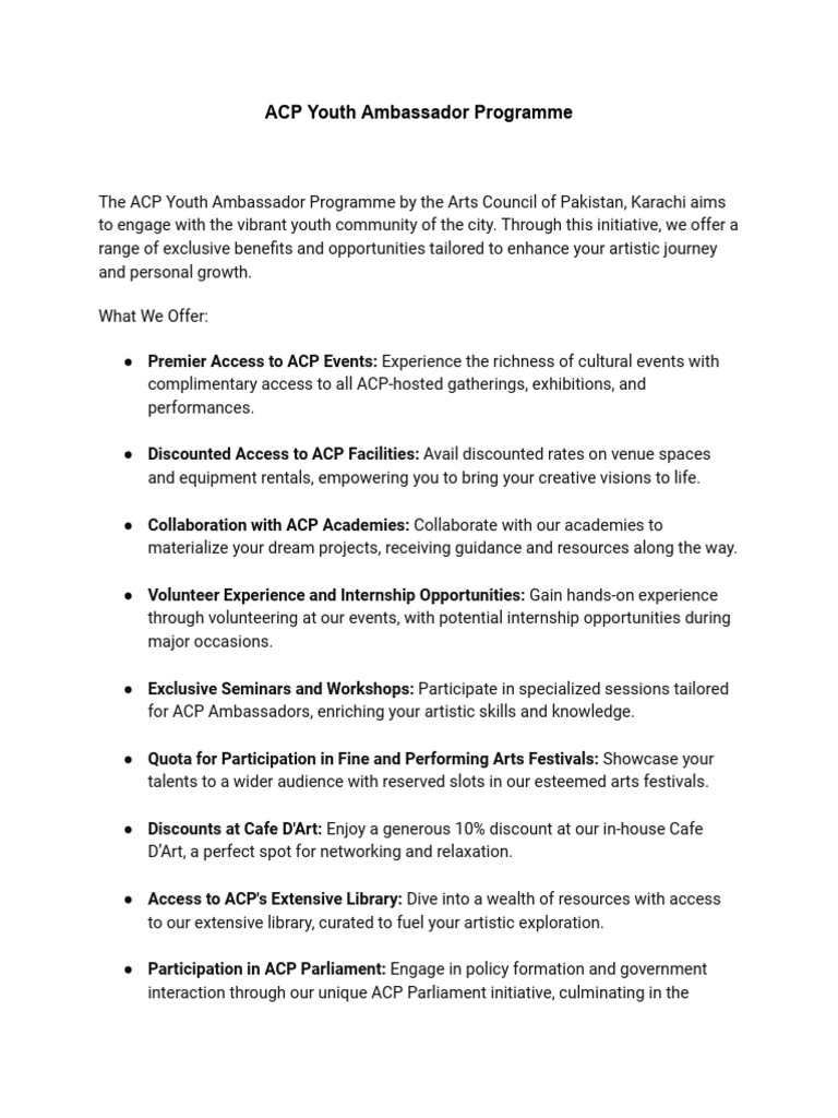 ACP - Youth Ambassador Programme - Offers Text | PDF