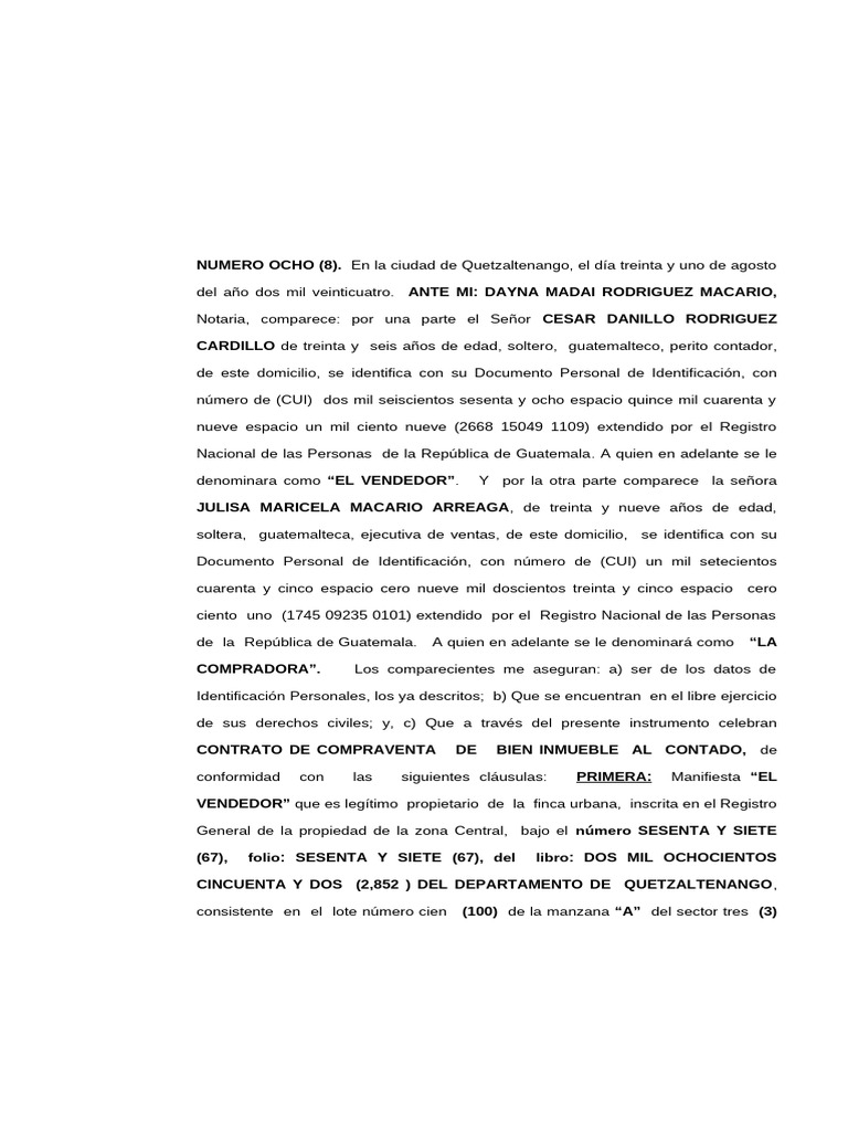 04 Contrato de Compraventa Al Contado Guatemala | PDF