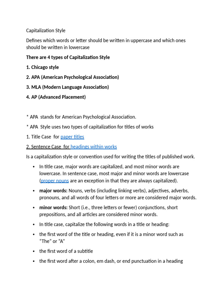 APA Capitalization Style | PDF | Letter Case | Word