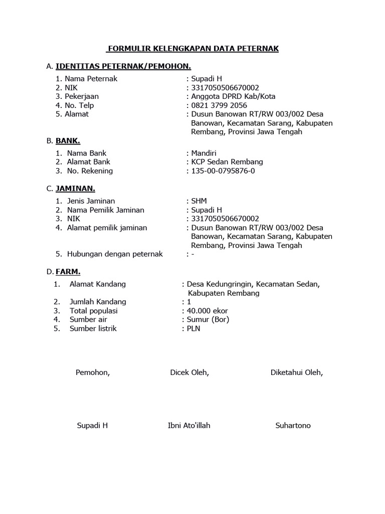 Form Kelengkapan Data | PDF