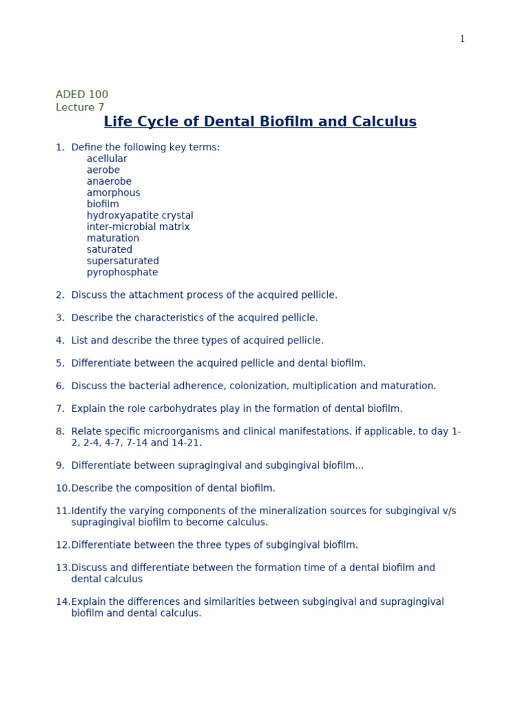 Biofilm & Calculus Handout-New | PDF