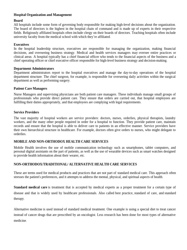 400L Hospital Organization and Management | PDF