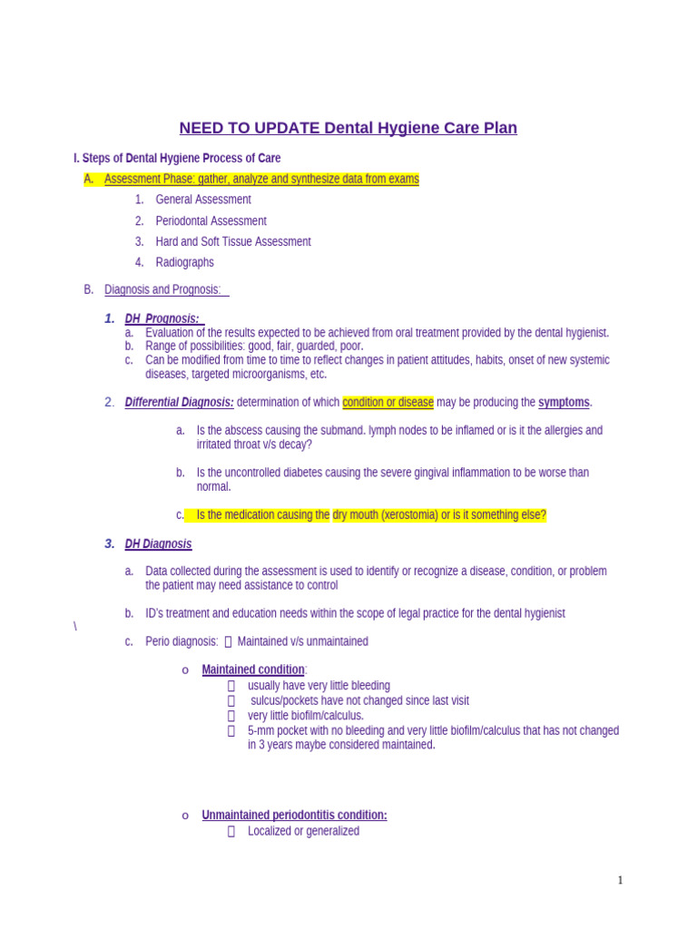 Dental Hygiene Care Planlecture1 PDF