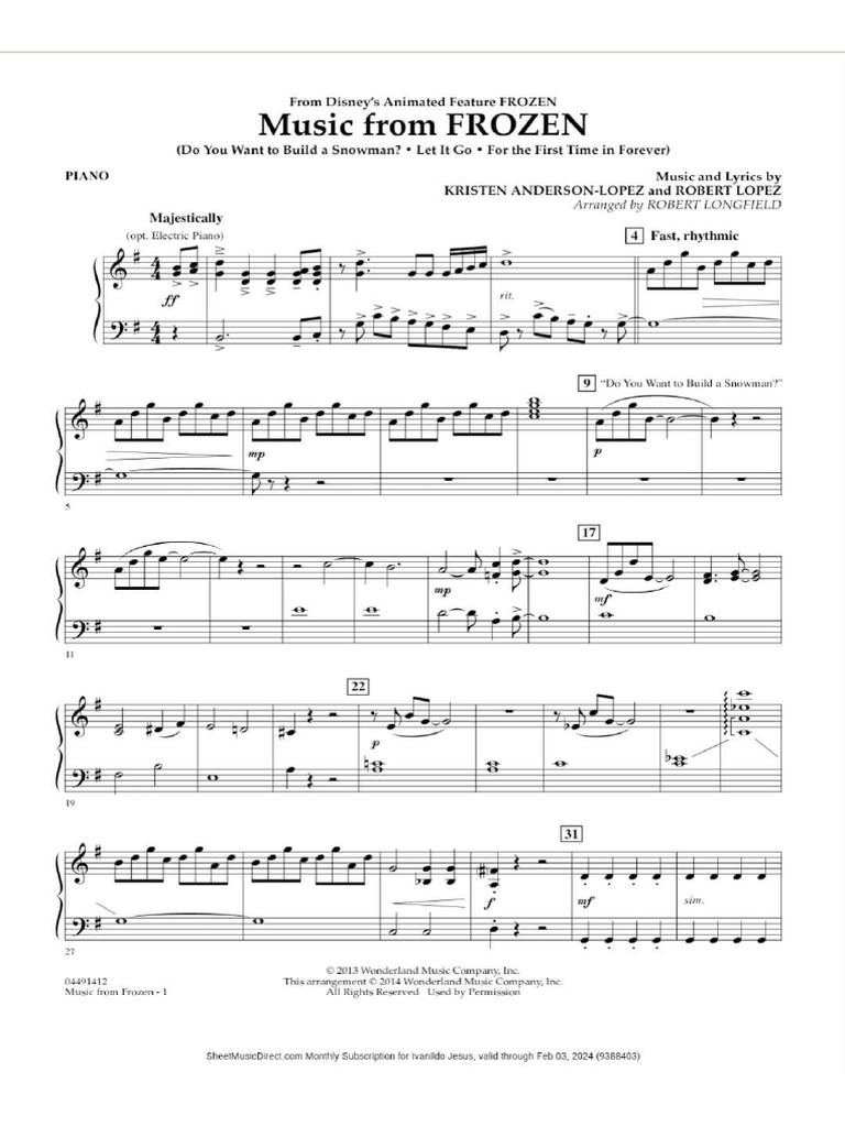 Piano Frozen PDF