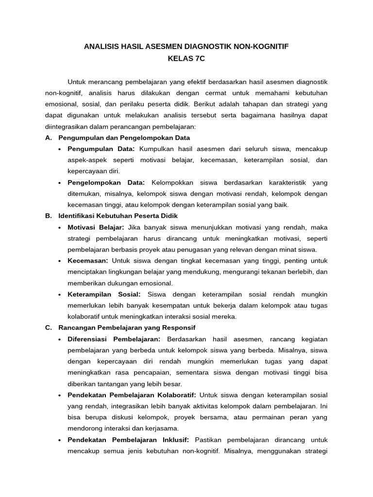 ANALISIS HASIL ASESMEN DIAGNOSTIK NON-KOGNITIF 7C | PDF
