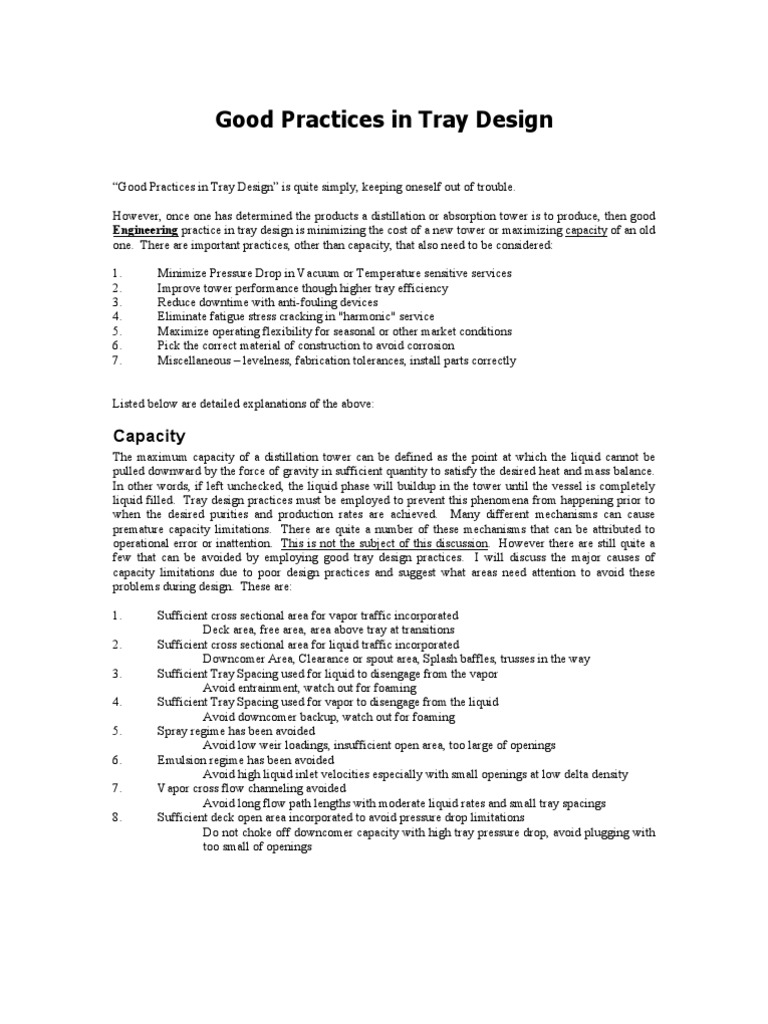 Best Practices for Tray Design Efficiency | PDF | Pressure | Distillation