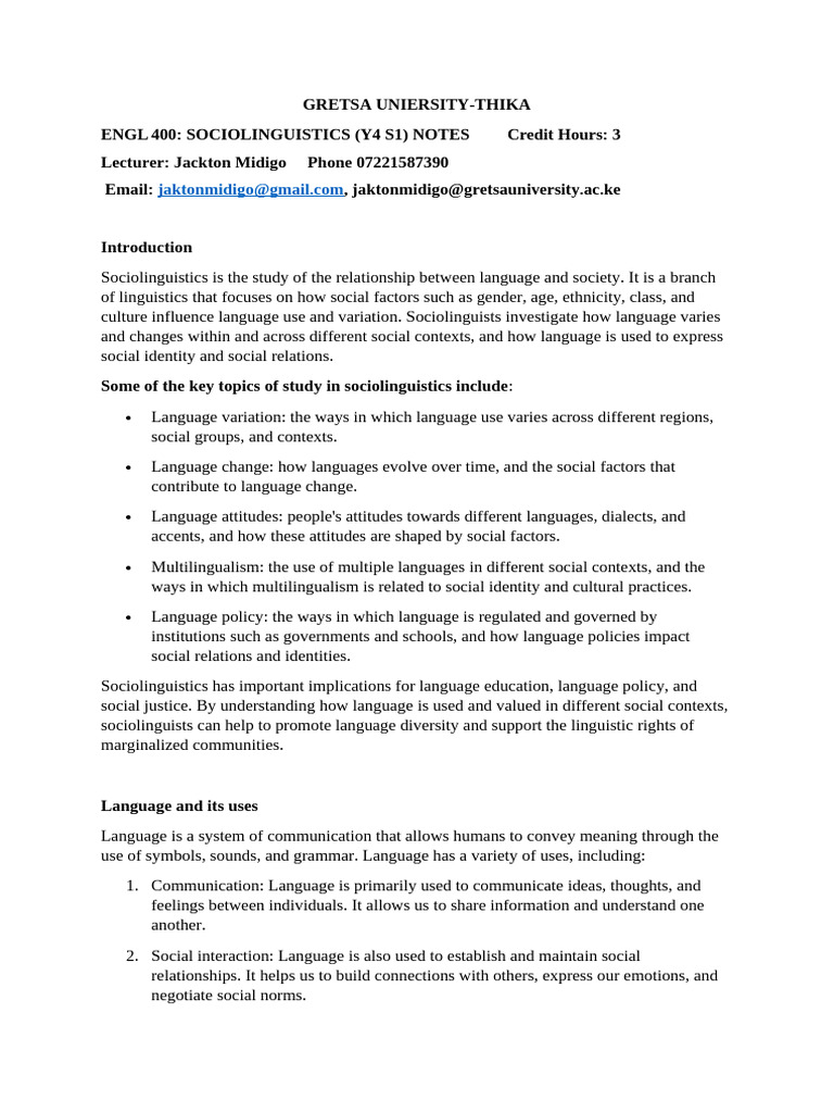 Engl 400 Sociolinguistics Notes | PDF