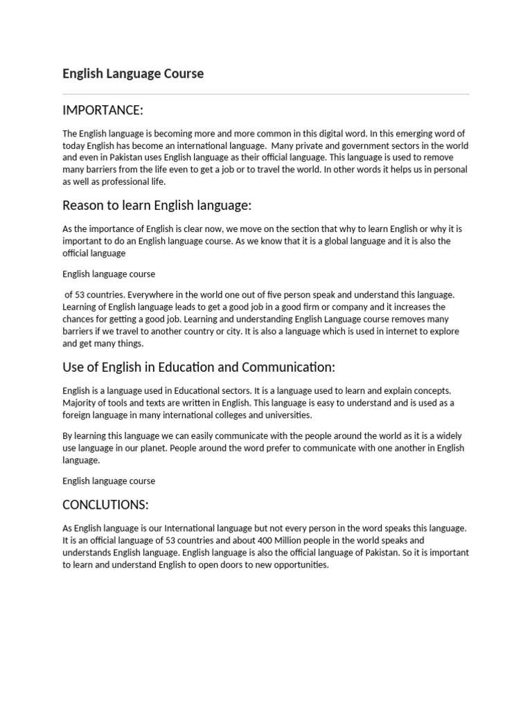English Language Course Free Download