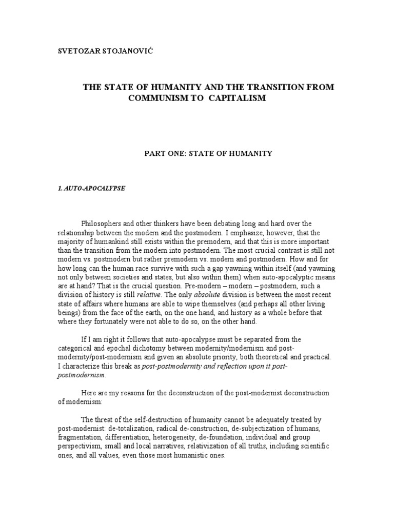 The State of Humanity and The Transition From Communism To Capitalism | PDF