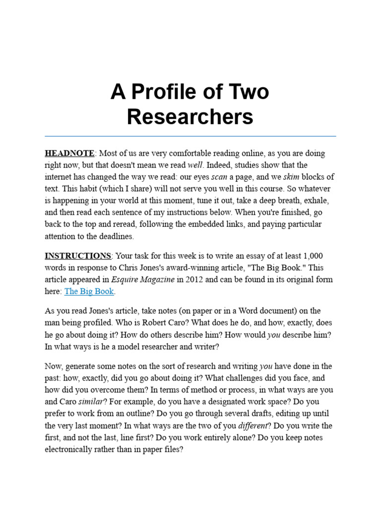 Comparing Research Styles: Caro vs. You | PDF | Essays | Human ...