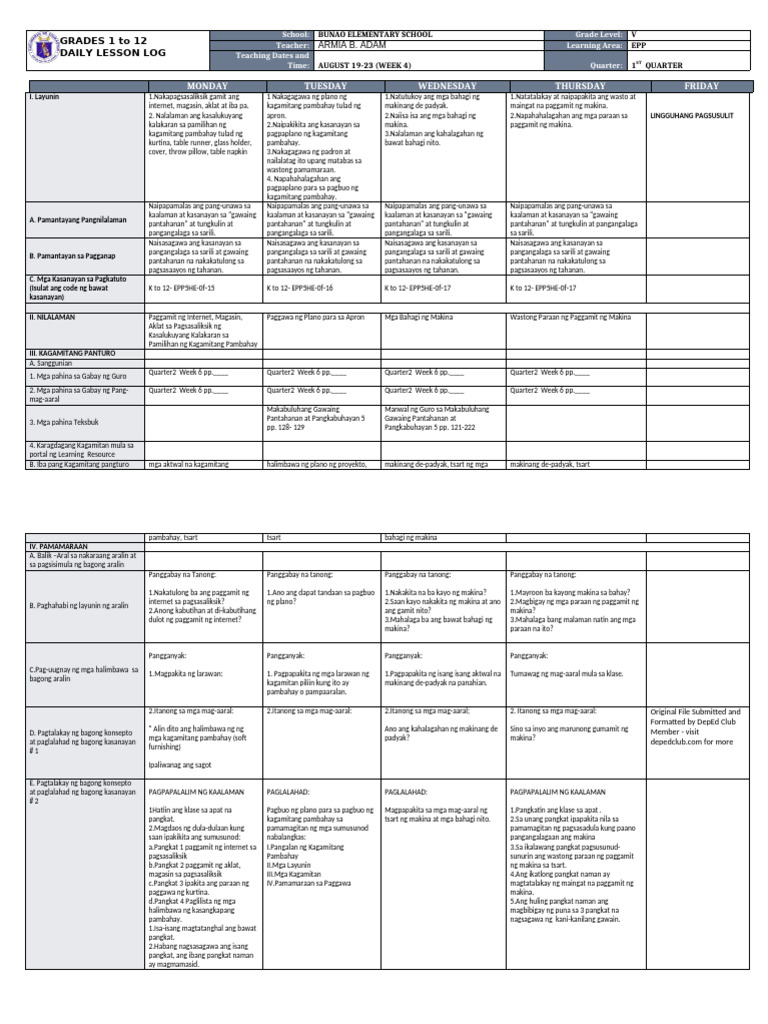 DLL - Epp 5 - Q2 - W6 | PDF