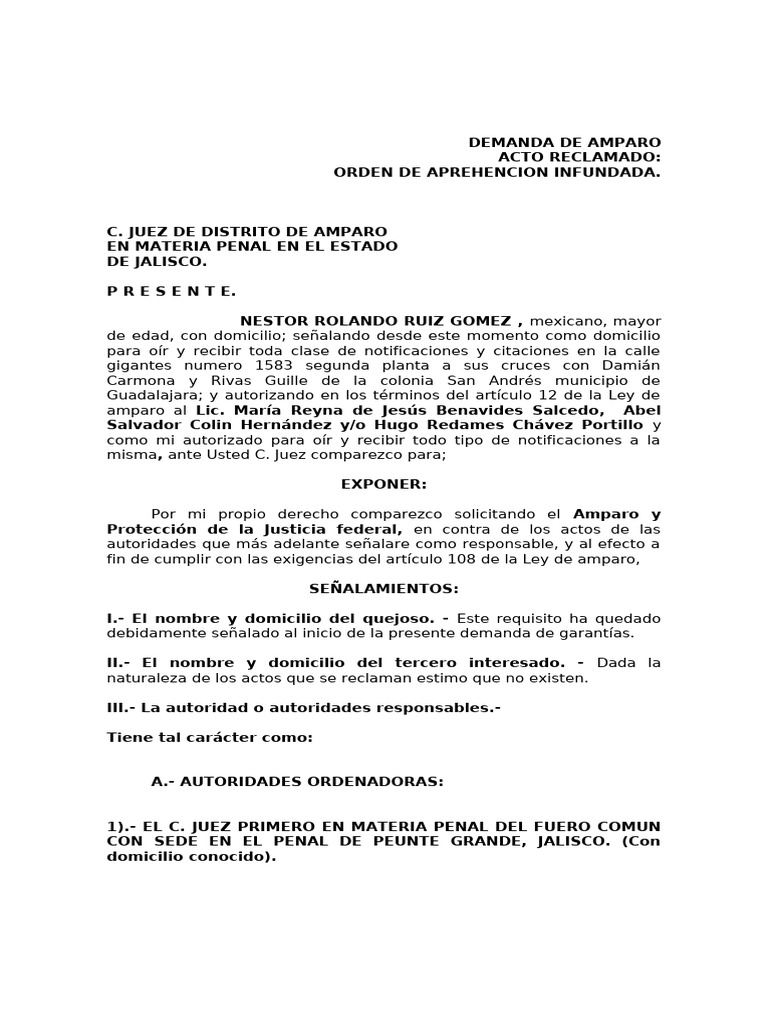 Demanda de Amparo Contra Orden de Aprehencion | PDF