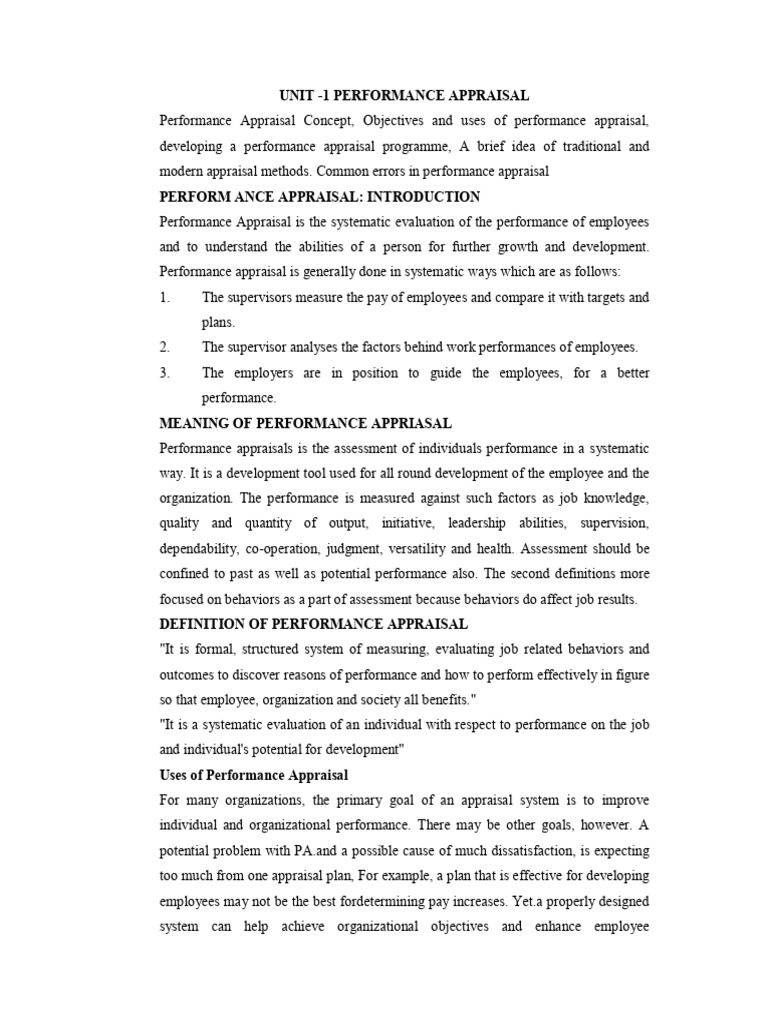 Unit-1 Performance Appraisal | PDF