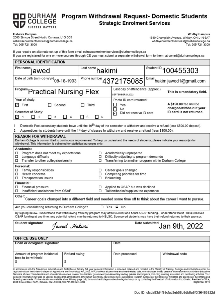 program withdrawal form | PDF