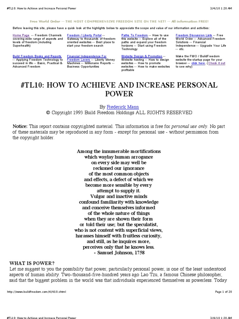 #TL10 - How To Achieve and Increase Personal Power | PDF | Optimism ...