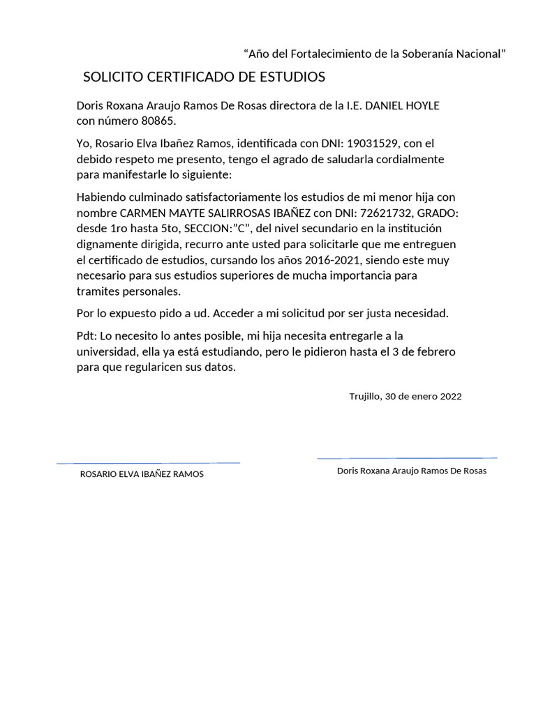 SOLICITUD PARA CERTIFICADO DE ESTUDIOS | PDF