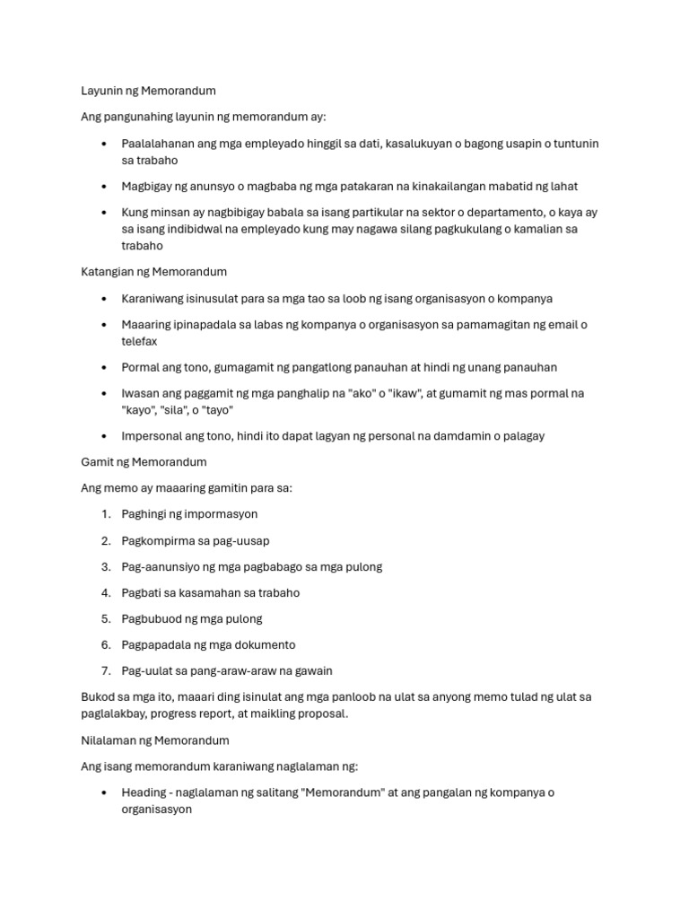 Layunin NG Memorandum | PDF