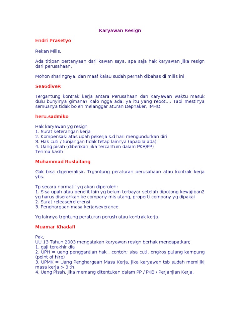 Hak Karyawan Saat Resign Menurut UU | PDF | Karier & Perkembangan | Bisnis