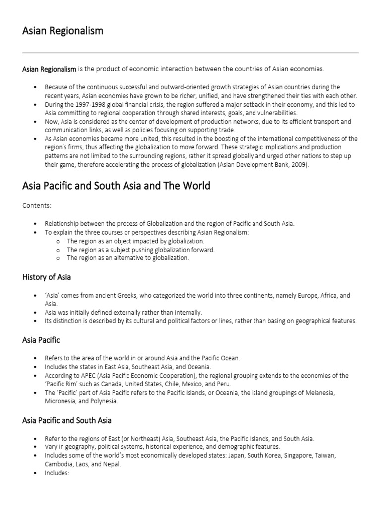 Asian Regionalism Notes | PDF