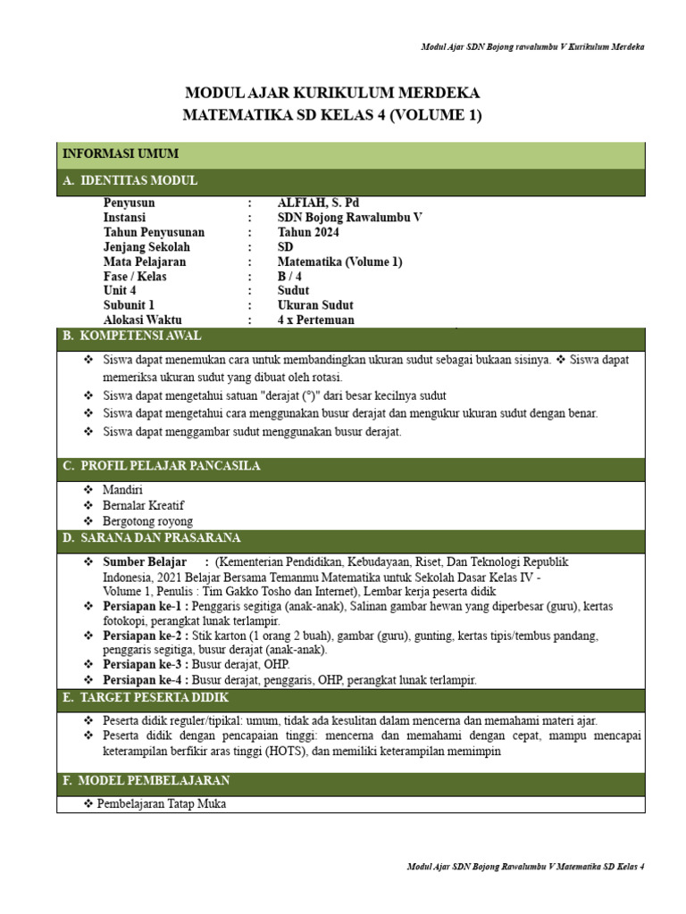 Modul Ajar Matematika Kelas 4 SD | PDF | Karier & Perkembangan | Kajian ...